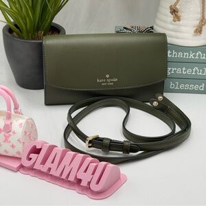 Kate Spade Staci Saffiano Leather Crossbody Wallet - Olive Green